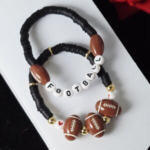Football Heishi Bracelet Stack Set of 2 Black Brown Team Spirit Game Day Edge
